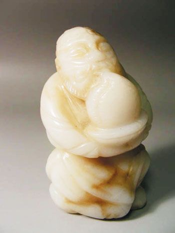 白玉胡人献宝