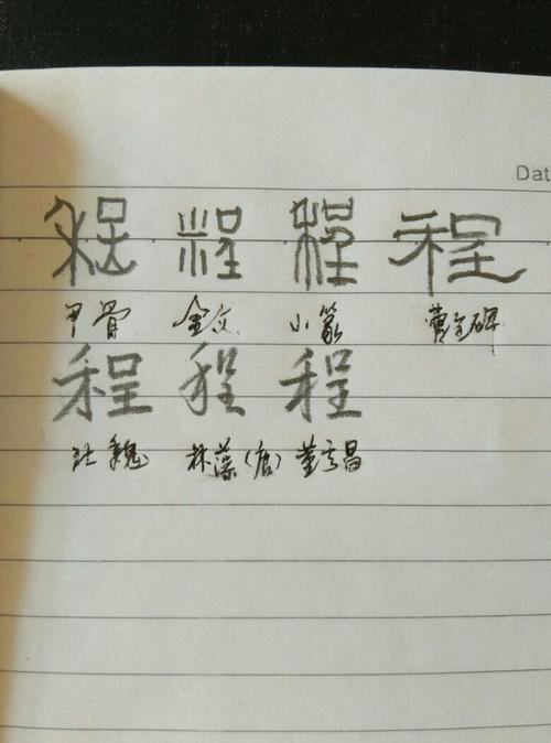 程字从甲骨文到行书的七种写法