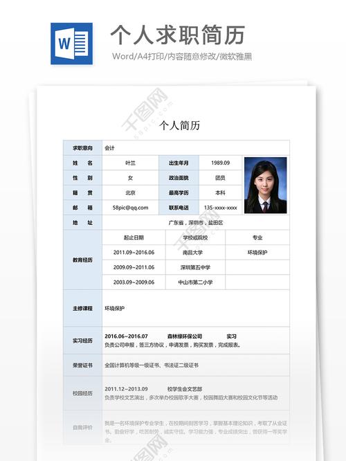 首页 办公文档 求职/职场 简历 >个人求职简历模板  图片素材详细参数