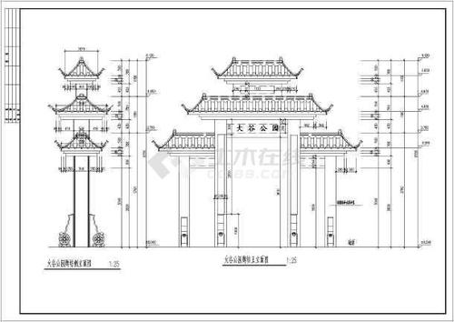 某地五套古建筑门楼牌坊建筑施工图图片1