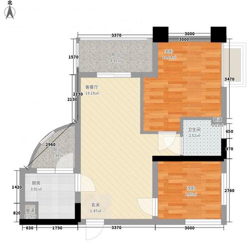 金湖公寓2室1厅1卫1厨74.00㎡户型图