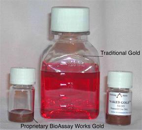 bioassay works方法制备的胶体金溶液与传统技术方法制备的金溶液的