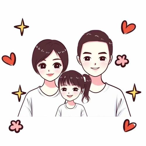 一家三口,四口,五口图像,温馨手绘头像设计
