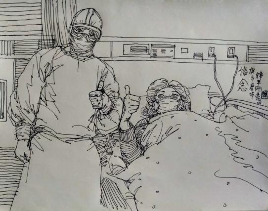 画家韩平刚抗疫速写作品精选