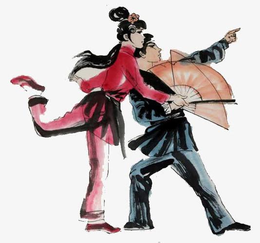 东北二人转表演手绘水墨画