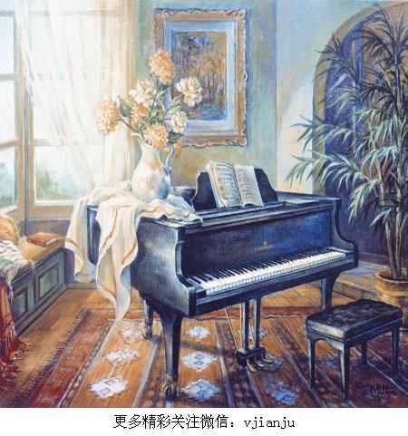 欧式钢琴装饰画仿真油画无框画挂画客厅卧酒店壁画-木星彩绘装饰画