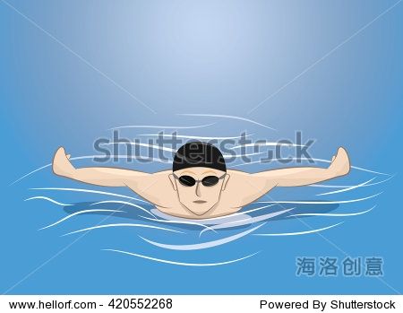 vector illustration of male swimmer swimming butter