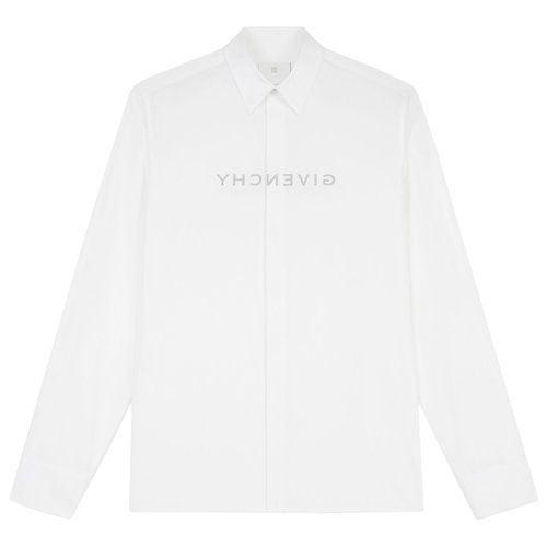男士衬衫品牌logo图片,衬衫品牌logo 【包税】givenchy/纪梵希 21年早秋新款 男士白色翻转logo棉府绸衬衫