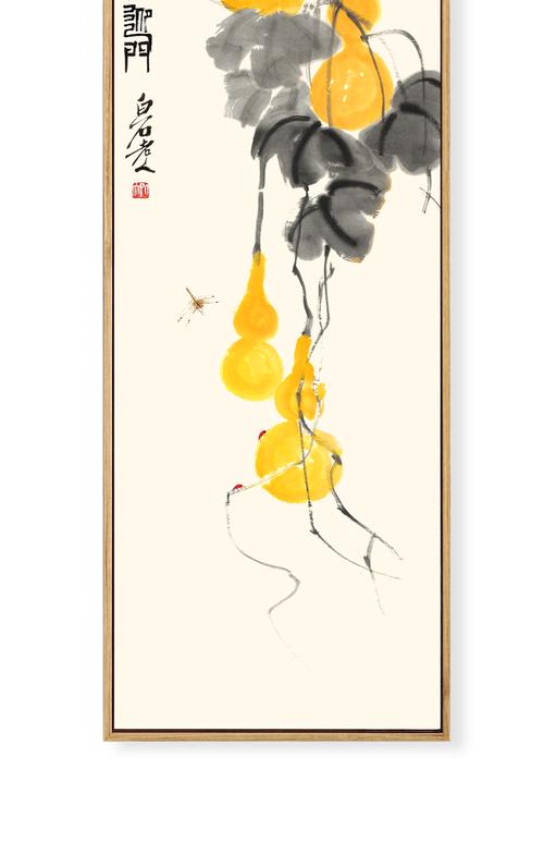 齐白石装饰画五福临门中式葫芦国画玄关入户吉祥挂画走廊尽头壁画事事