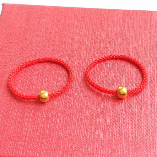 999足金戒指本命年黄金转运珠红绳金珠编织指环情侣款网红小金豆