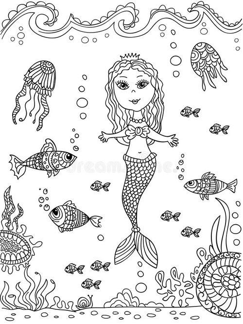 美人鱼和海底城堡简笔画