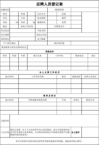 招聘面试登记表模板