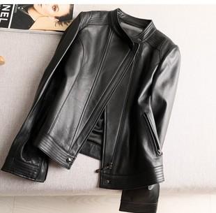 立领机车皮衣外套又酷又飒又帅秋短款黑色皮夹克头层小羊皮