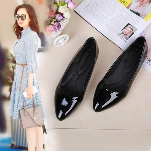 酒店服务员夏天工作鞋女工作鞋女黑色低跟平底皮鞋
