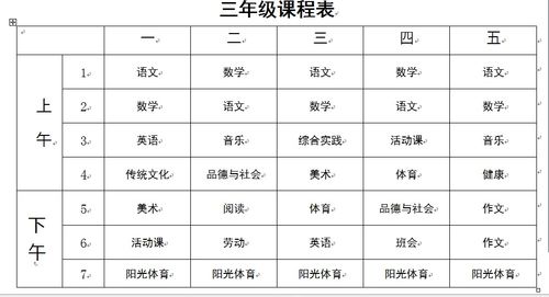 我们三年级的课程表