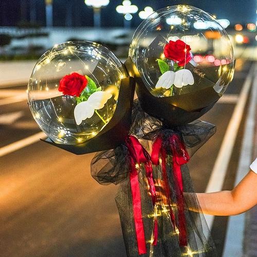 网红玫瑰花波波球发光火爆款 透明气球花束材料包夜市