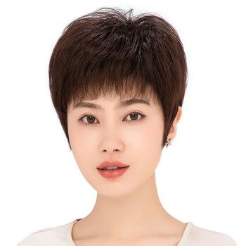 中年发型女显年轻短发,五十岁左右的最佳发型 尚美莱(somoly)假发女短发妈妈真发全头套式女士中老年真人发丝全真发