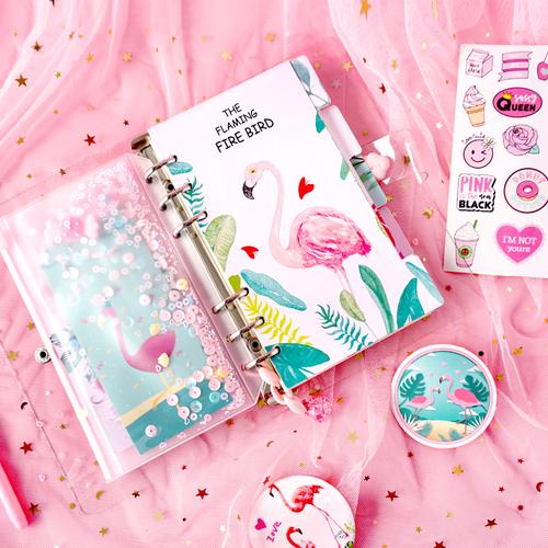 ins少女心火烈鸟手帐本粉红豹活页手账本a6空白网格旅行笔记本子