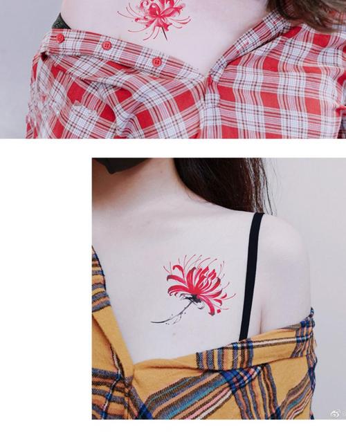 彼岸花纹身贴可爱锁骨网红胸前女性感私处脖子3d立体仿真