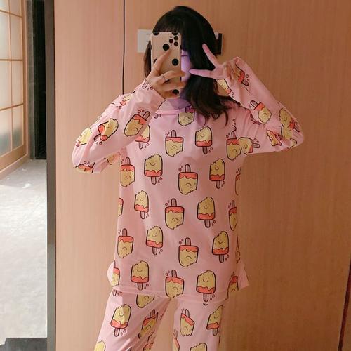 予骄睡衣女春秋的学生ins长袖夏家居服两件套装粉头像长袖套装m适合