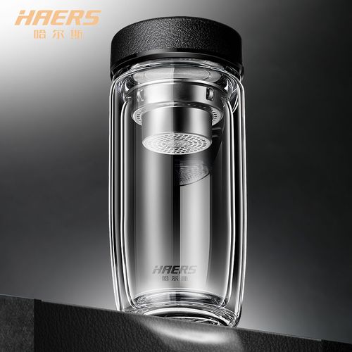哈尔斯玻璃杯智能显温双层加厚男女士商务水杯大容量