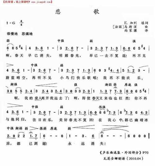 《悲歌》简谱