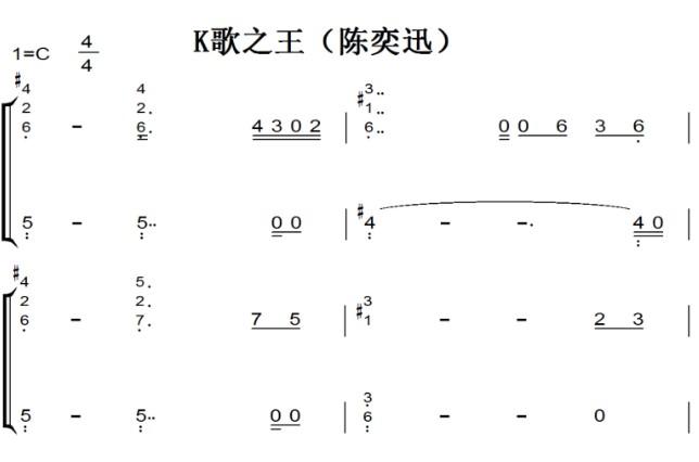 k歌之王陈奕迅流行经典香港原版钢琴双手简谱钢琴谱钢琴简谱简五谱