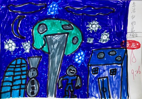 齐鲁实小403班 404班《生活中的冷色》美术课堂作品小合集2018.09.27