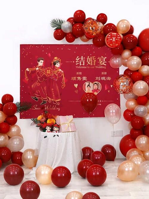 订婚布置装饰结婚宴店景墙现场海报气球酒创背意定亲用品大全定制