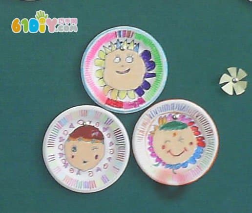 小朋友的纸盘绘画手工作品我们的笑脸