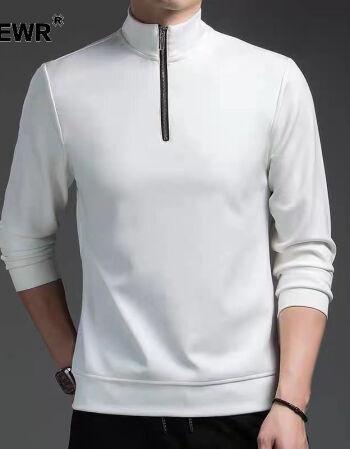 aewr轻奢品牌男装男士立领长袖t恤半拉链可翻领子纯色