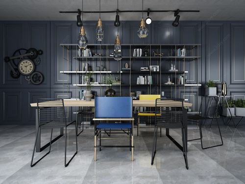 3d工业风餐厅模型