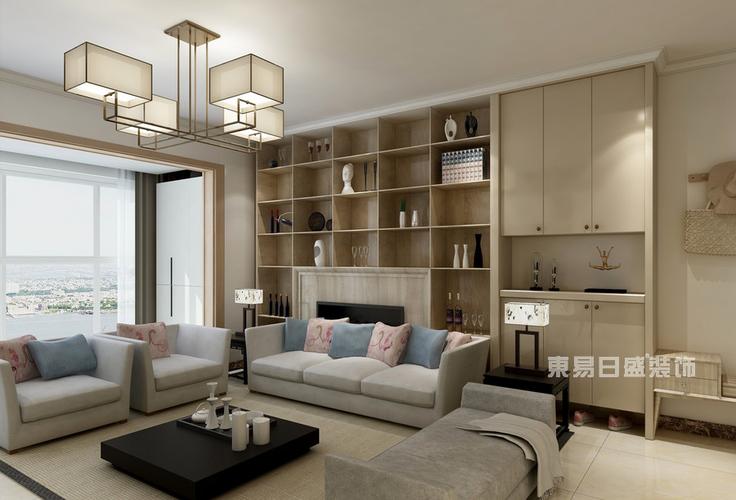 沙发背后设置柜子,增加储物空间,同时扩大了活动空间