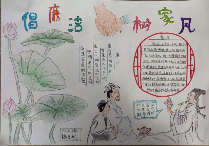 明月湖小学二年级"小手拉大手,廉洁树家风"主题手抄报