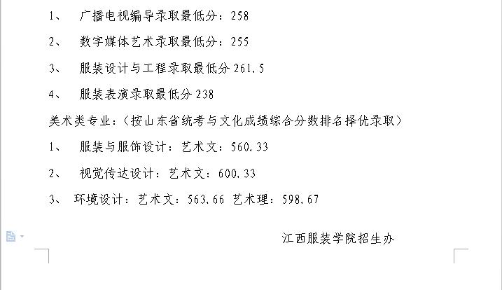 江西服装学院2013年录取分数线官网