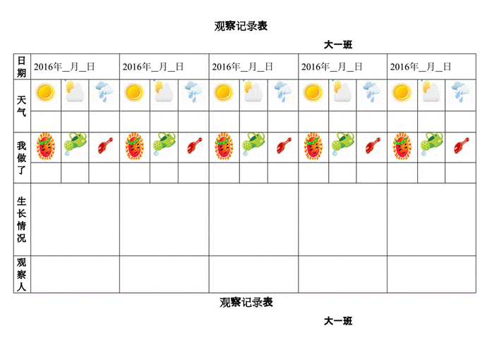自然角观察记录表表格docx16页