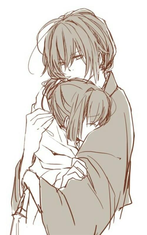 情侣拥抱二次元简笔画