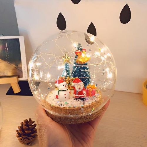 森系小鹿水晶球夜灯diy材料包圣诞树空心玻璃罩家居装饰手工