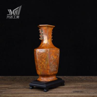 正品云南斑铜直销店金属工艺品六福瓶客厅摆件