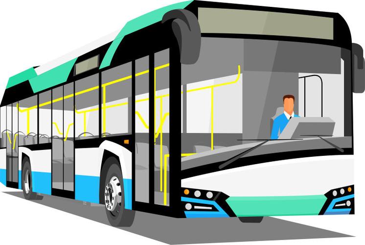 创意矢量城市蓝白绿色的公共汽车设计图片素材-矢量公共汽车插画素材