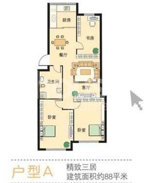 烟台房地产网  新房首页 福山区 >北方月光怡景一期二期 户型a 88平