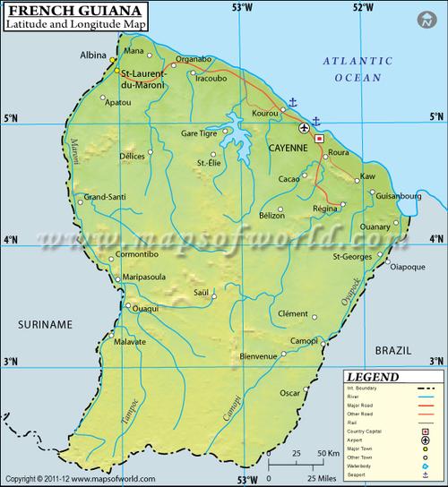 french guiana latitude and longitude map