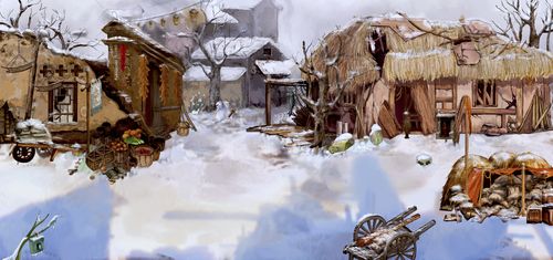 荒野败军临时驻扎村庄场景