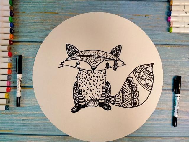 6-7岁线描教程:小狐狸主题线描,从简笔画扩展到线描!很漂亮