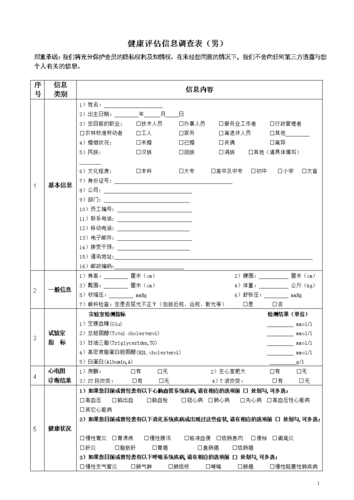 健康评估信息调查表(男).doc