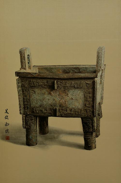 (邬建美作品《后母戊鼎》,100x88cm,收藏于国家博物馆,绣于2011至2013