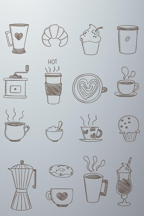 手绘涂鸦早餐矢量素材