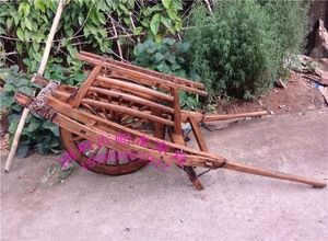 w58仿古旧手工独轮车草车木质手推车马车轮摆原生态家具影视道具
