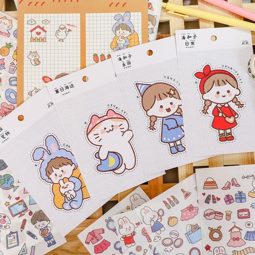 日系卡通人物可爱少女ins贴画图案装饰纸包装贴纸
