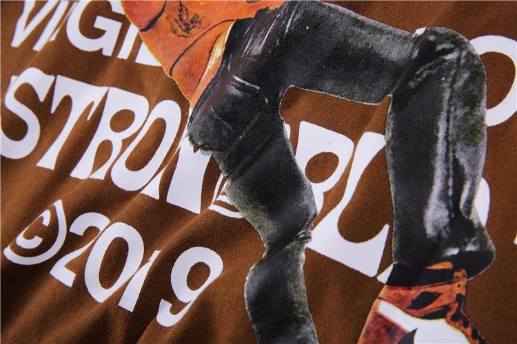 travis scott ts鬼脸反倒钩深棕口袋短袖男女高街嘻哈